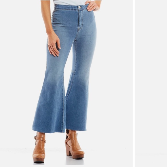 Free People Bell Bottom Denim Jeans Raw Hem Sz 28 - Picture 9 of 9
